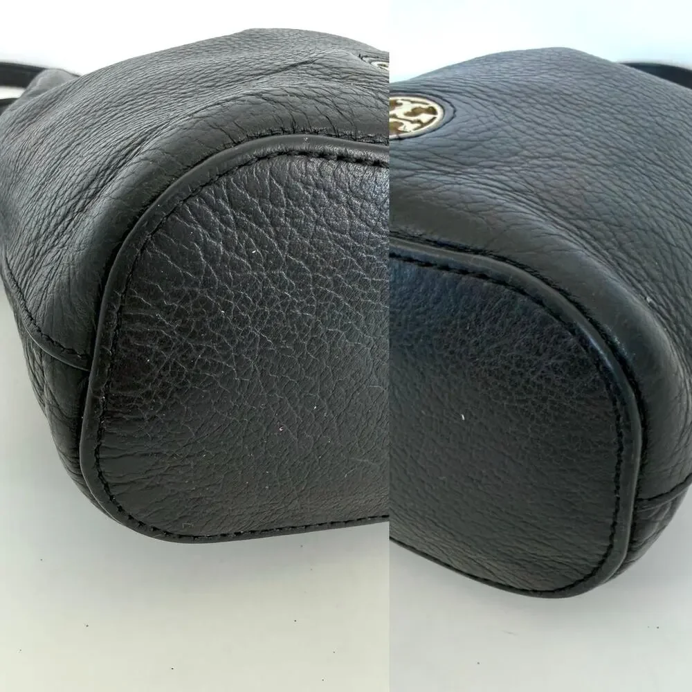 Tory Burch Mini Drawstring Mini Bucket Bag Crossbody Black Leather READ